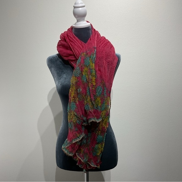 Gorgeous Multicolor Pink Shawl Coverup Scarf Length 85”  FLower Motif Embellis - Picture 4 of 8